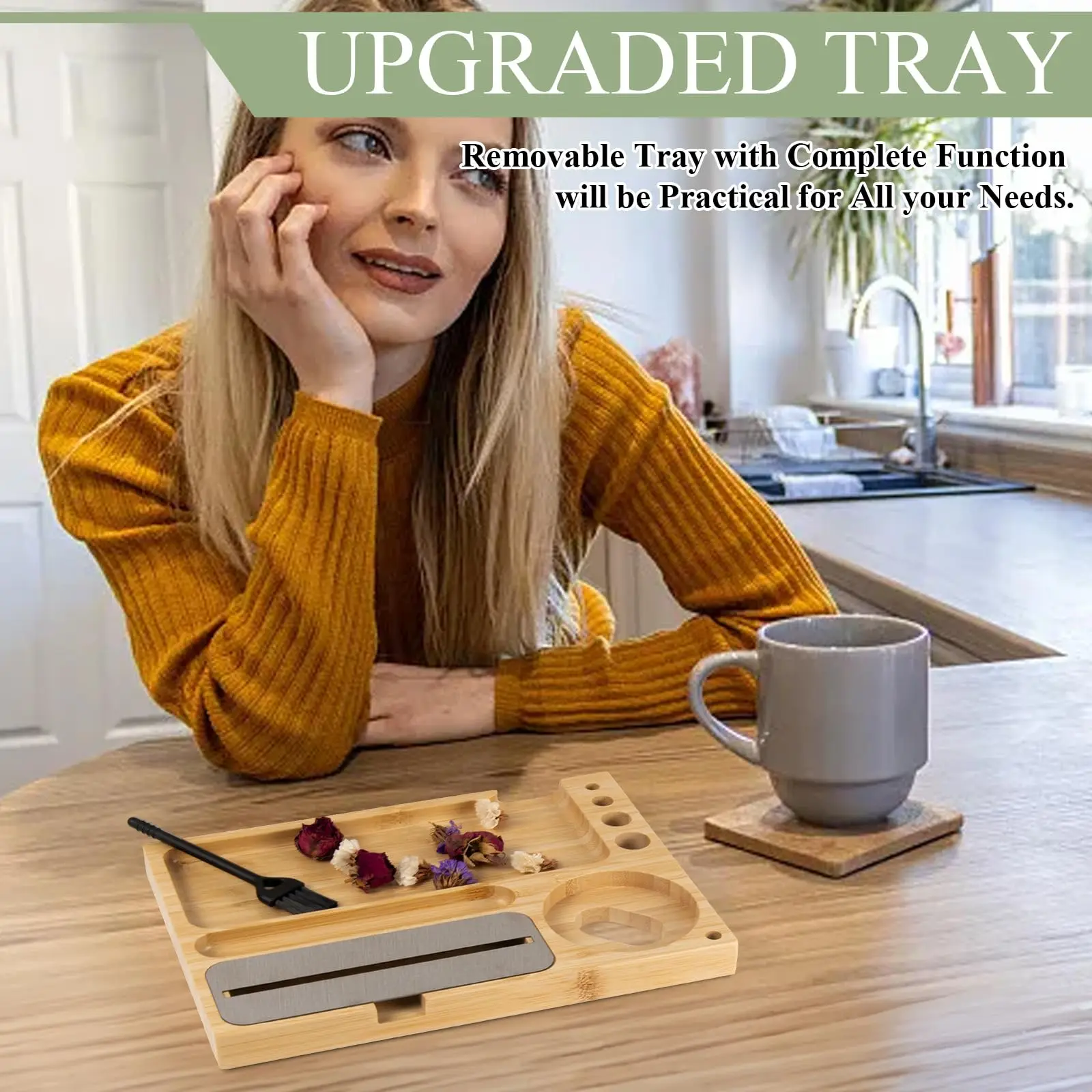 Large Bamboo Box Tray Set with Combination Lock, Lockable Home Decorative Box, Upgrade Tray | Glass Jars | Accessory Tool