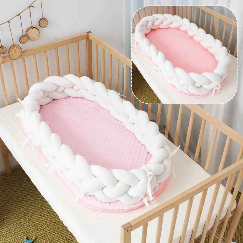Removable and washable 100% cotton pink blue sleeping newborn baby nest bed bumper for cradle