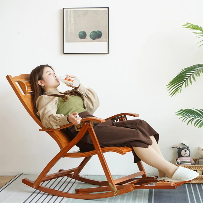 Middle and new style folding chair for the elderly living room chair bamboo rocking chair