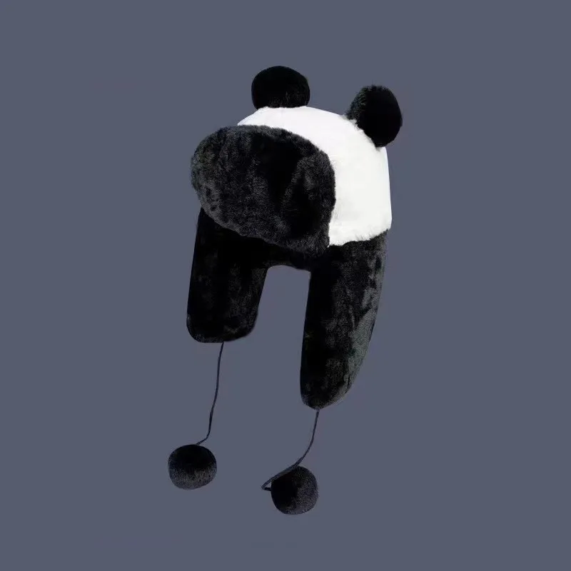 Winter Snow Pilot Hat Adult Women Girls Cute Plush Warm Ear Protection Panda Trapper Hat