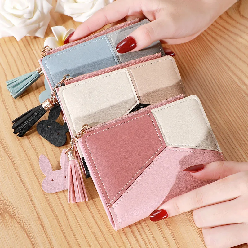 Fashion Ladies Short PU Wallet Card Tassel Purse Fold Over Clutch Zipper Coin Pouch Purse