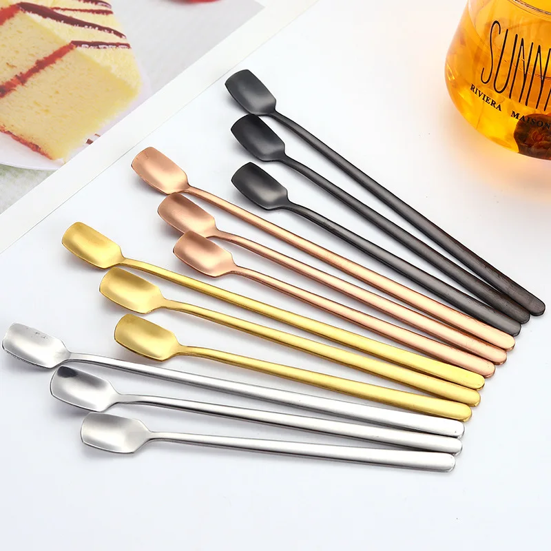 Hot sell 304 Stainless Steel Tea Coffee Spoon Long Handle Bar Stirring Scoop Dessert Spoon Latte Spoon
