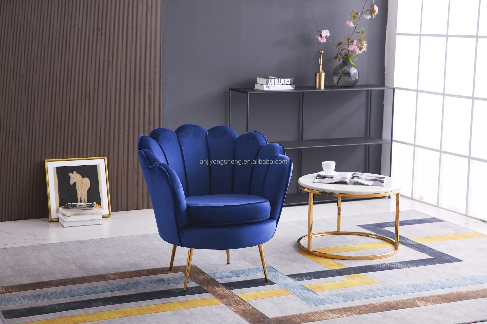 
Upholstered Dining Chair Simple Design Sofa Chair Fabric Frame Metal Living Room Modern Hot Sale Velvet Colorful Golden Seat Art 