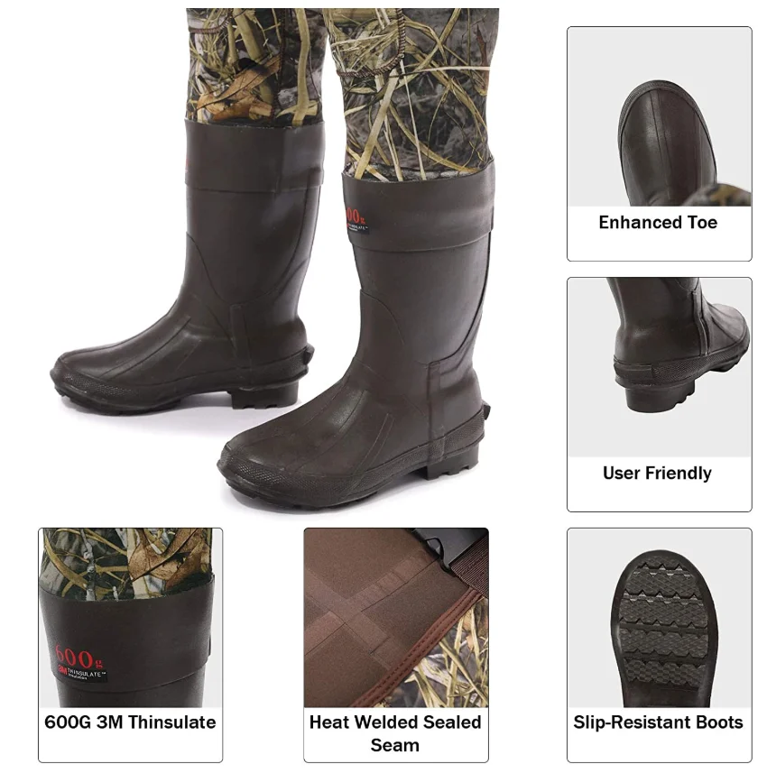 5mm Duck Hunting Waders with  Camo Wader Boot foot 600G Thinsulate  Insulated
