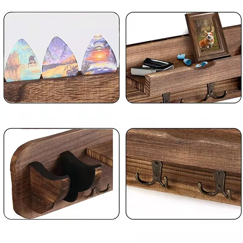 Solid Wood Storage Rack Shelf Guitar Stand Wall Hanging Creative Key Coat Hook High Quality Woodwork