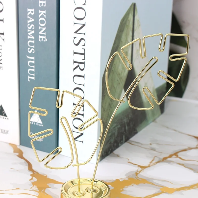 simple gold - plated metal business card holder desktop creative Turtle Cove leaf shape notes clips folders