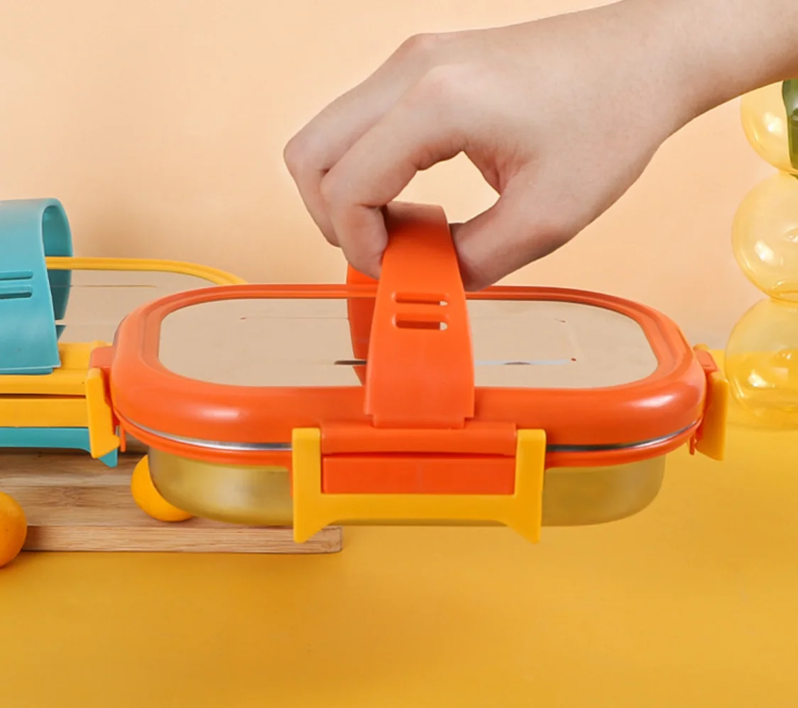 Stainless Steel Bento Lunch Box for Kids Eco Friendly Portion Snack Food Containers Modern Metal Food Pail With Handle