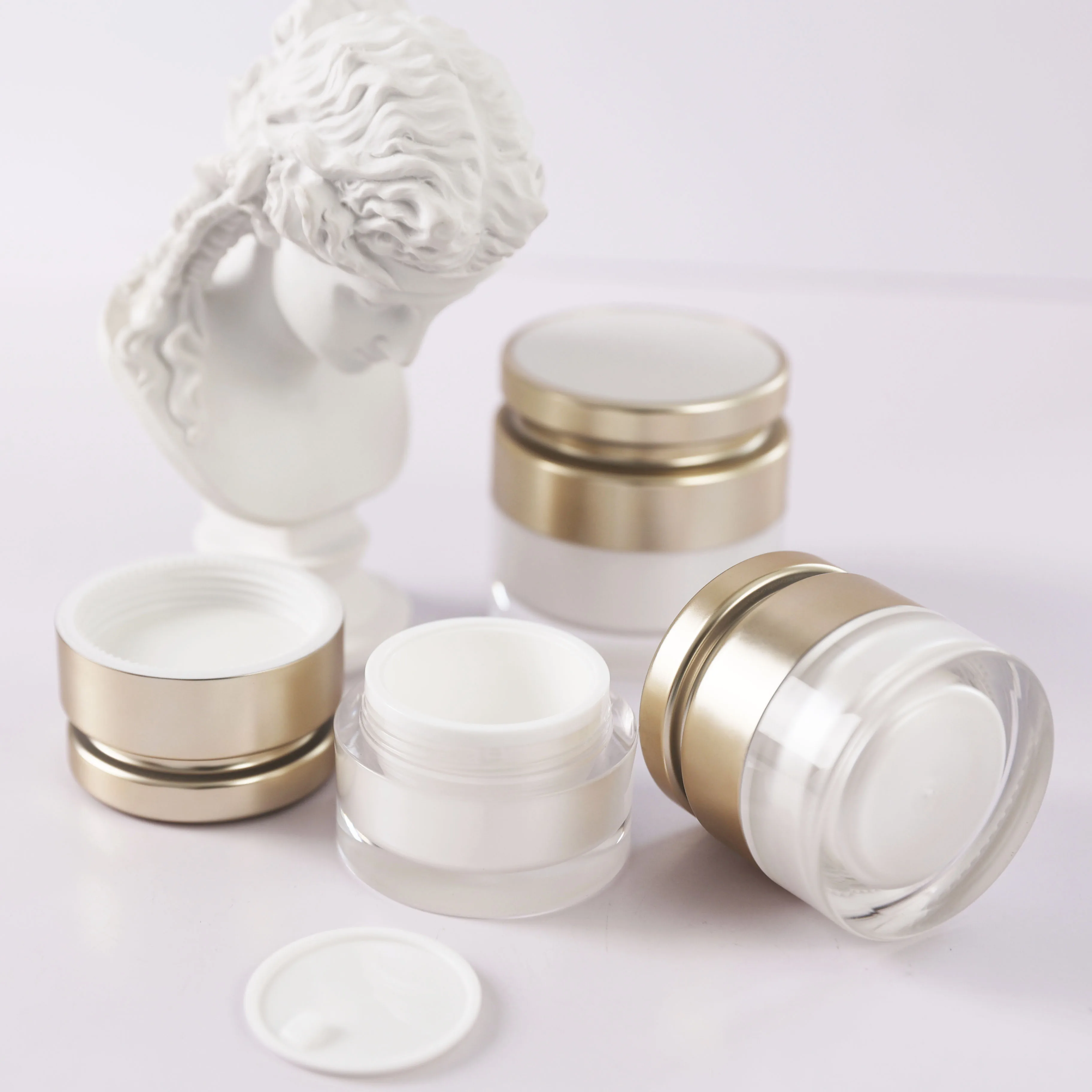Double Wall Acrylic Cream 30g 50g White Plastic Jar Gold Lid Plastic Containers For Cosmetics Cream Jar