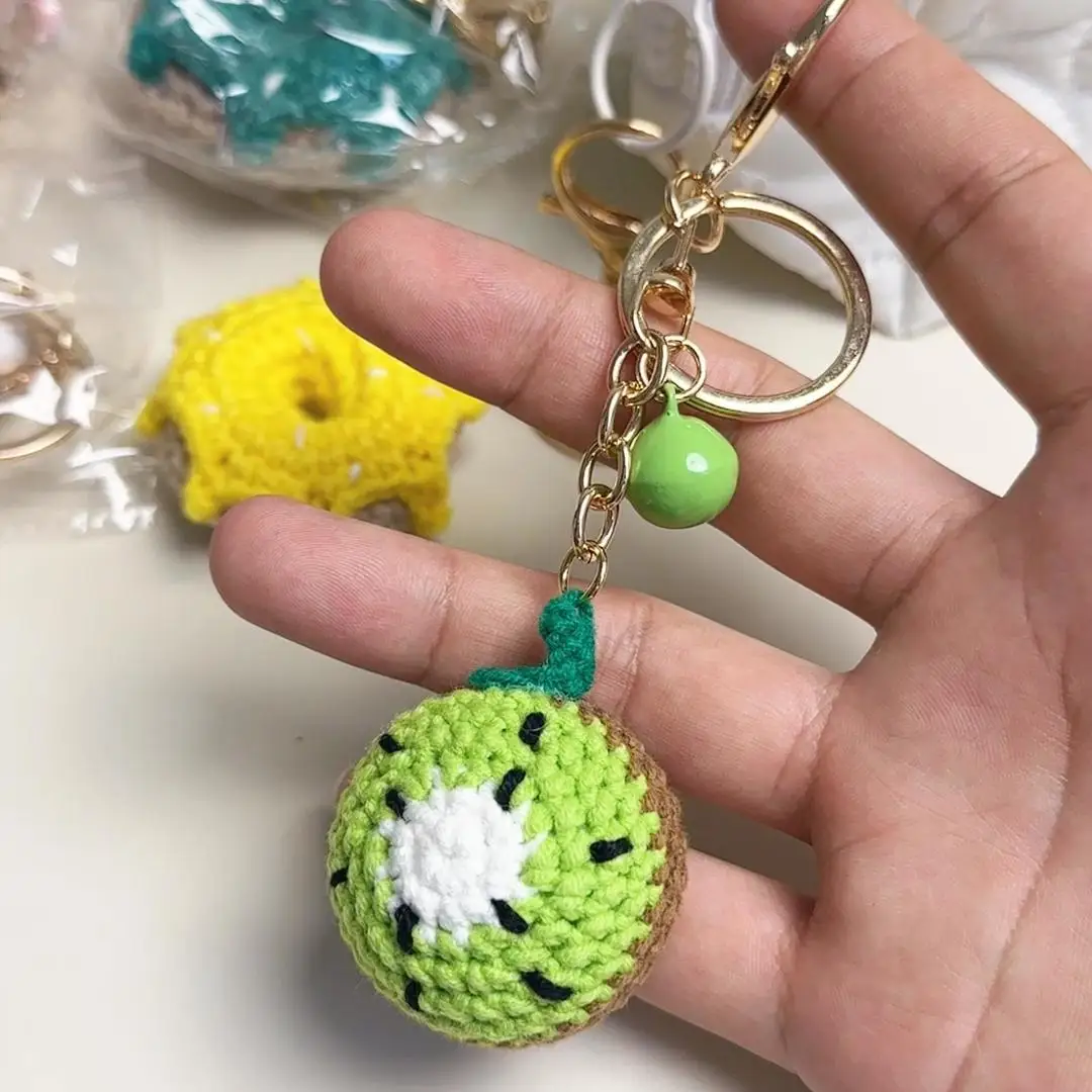 New hand knitted wool ball keychain hanging fruit hand knitted doll hanging into creative handmade crochet fruit keychain