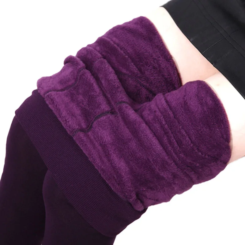 Wish Hot Sell Fashion Plain Solid Color Winter Warm Fleece Lined Women Pants Tights Leggings