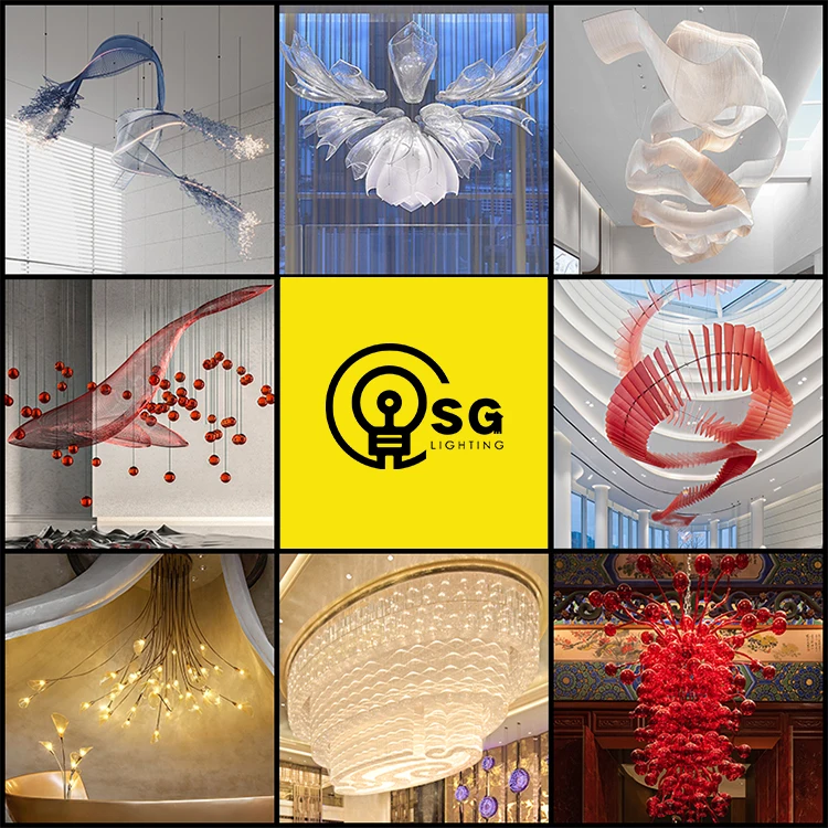 Luxury Chandelier Indoor Home Leaves Feather Staircase Hotel Library Lobby Handmade Custom Glass Leaf Chandelier