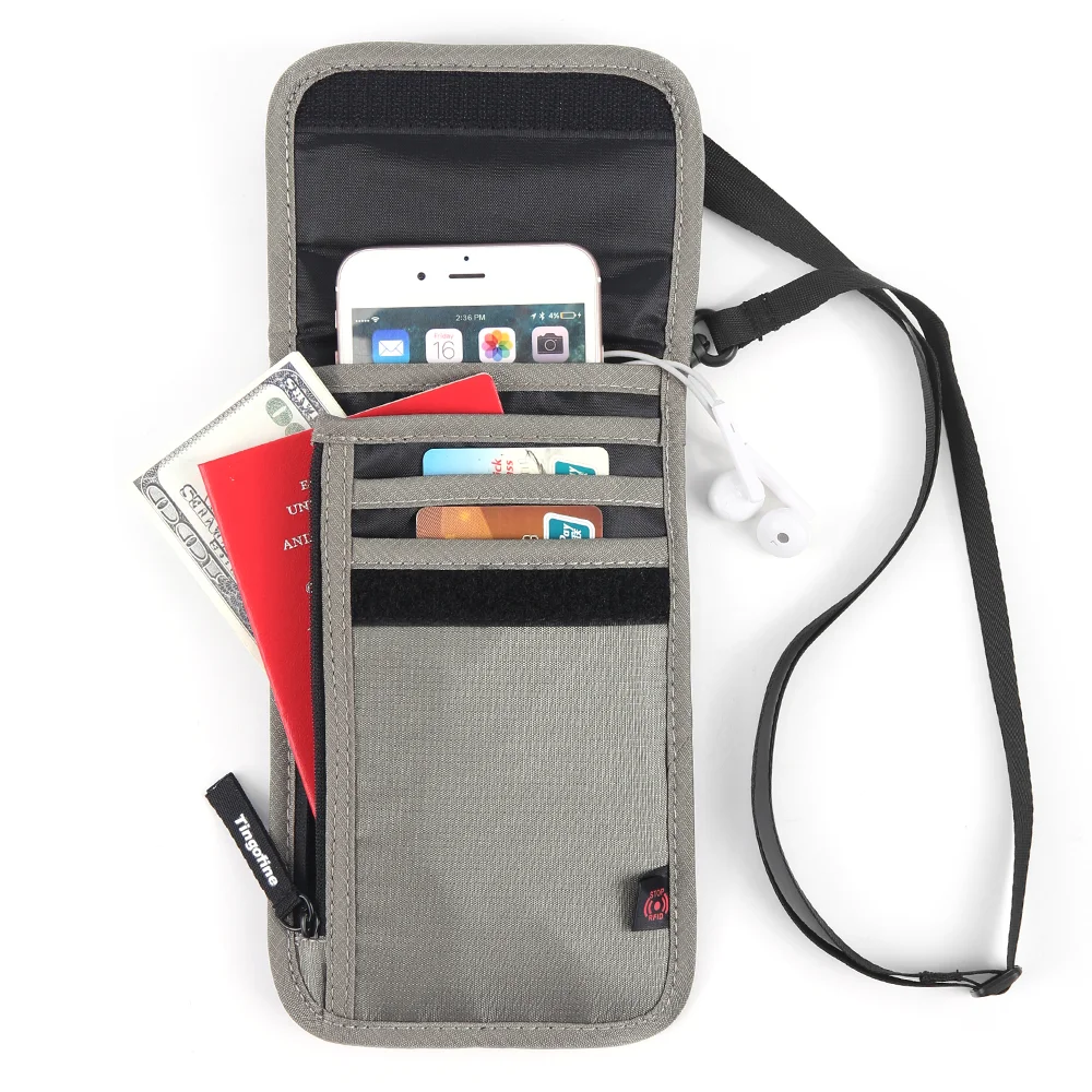 YIPINU lightweight waterproof rfid blocking bag passport holder pouch neck wallet for travel