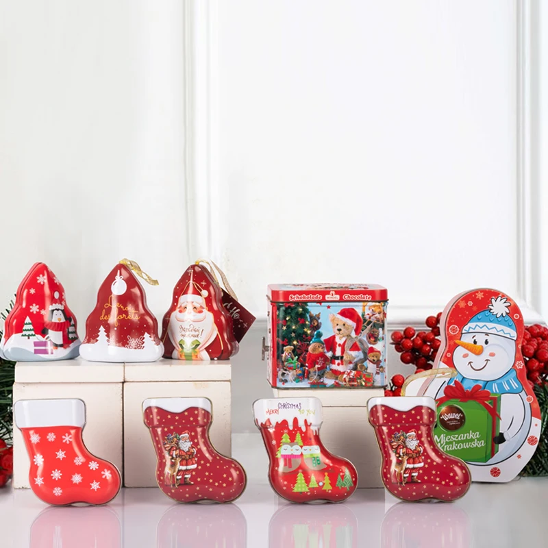 OEM Custom Quality Christmas Various Chocolate Candy Cookie Logo Recyclable Square Round Big Metal Box Small Festival Tin Can