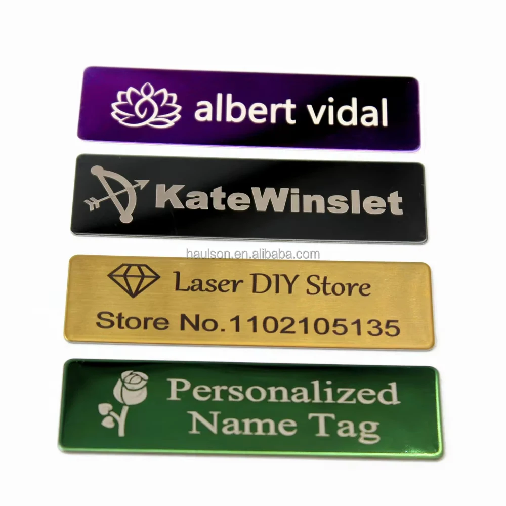 7 x 2 cm Customizable Brooch Personalized Laser Engraved Letter Pattern Name Tag Badge Pin Stainless Steel Metal ID Nameplate