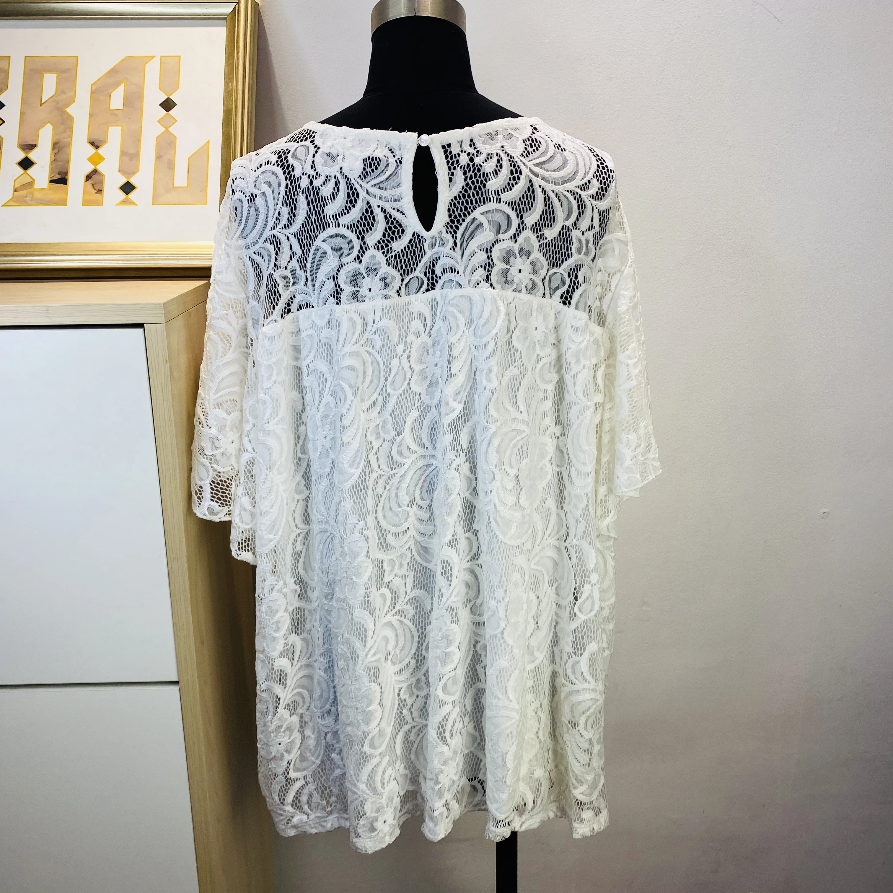 
Women Casual Flutter sleeve Flower Lace Plus size Blouse 