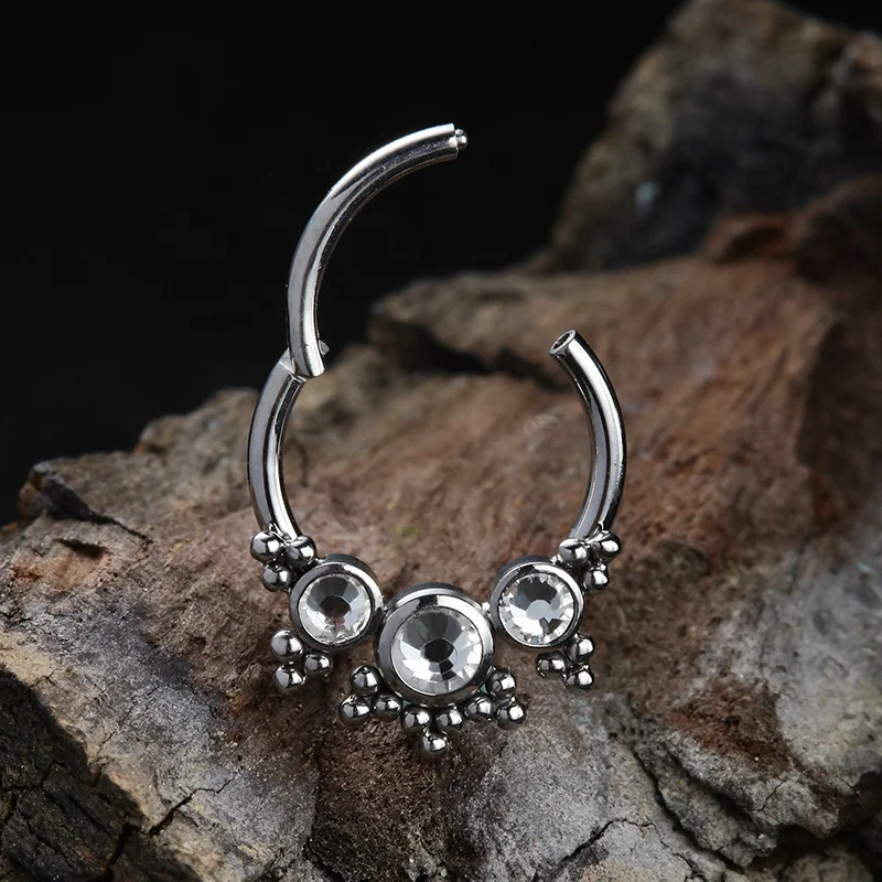 Giometal ASTM F136 Titanium Gem Beaded CZ Hinged Segment Ring Nose Jewelry Daith Piercing Earrings Body Jewelry Septum Clicker