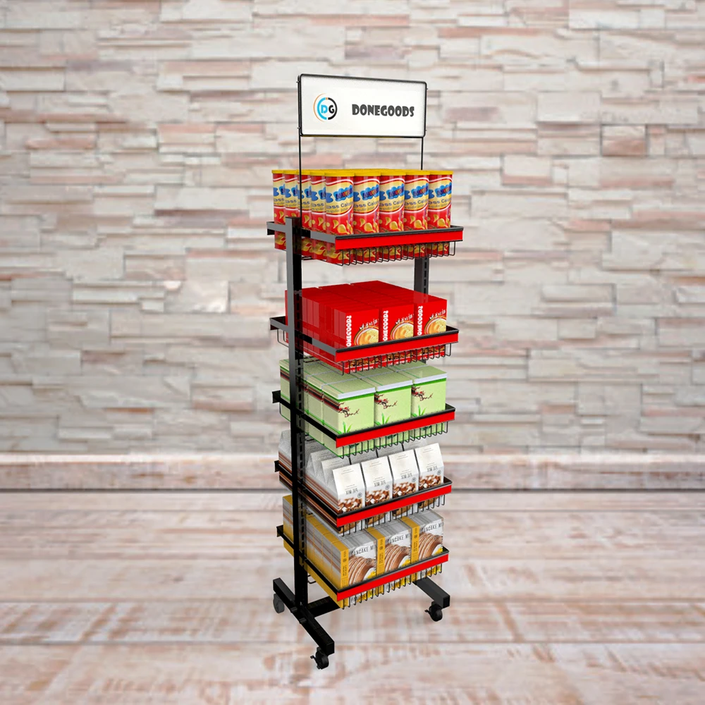 Rotatable Shelf Mult Layer Rotating Practical Trolley Candy Display Square Shelf With Wheel Storage Rack