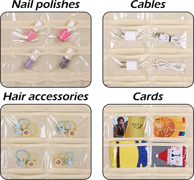 Hanging Jewelry Organizer Sunglasses Holder Hanger with 16 Large Pockets for Earring Necklace Bracelet Closet