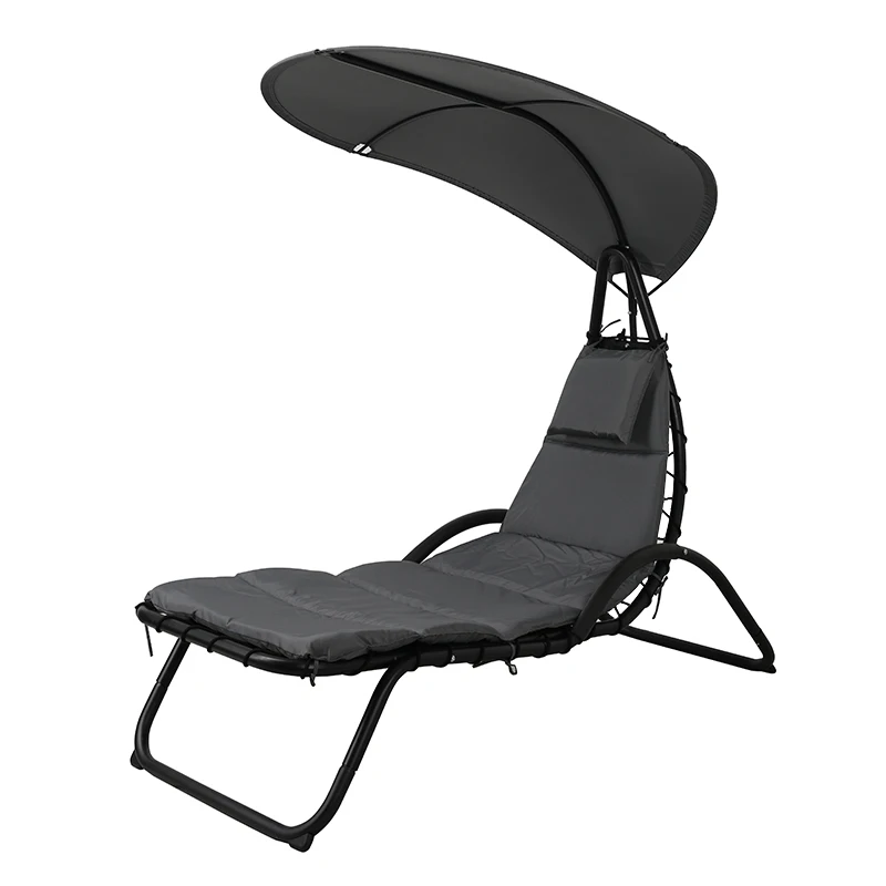 Steel  chaise sun lounge pillow cushion and canopy in arc shape for patio