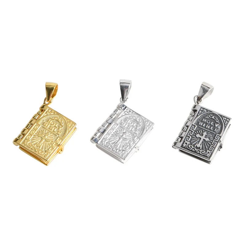 Trendy jewelry 925 sterling silver Vintage Christian Holy Bible Cross Pendant Necklace For Women men