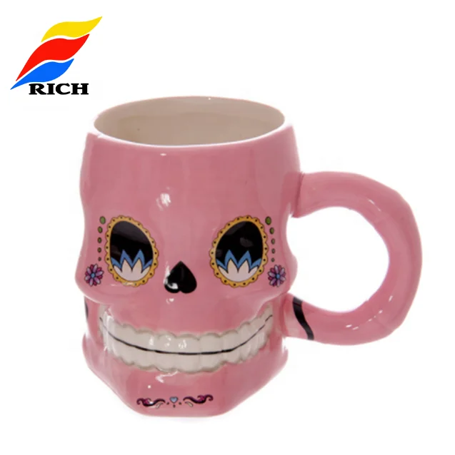 Scary 3d Face Skulled Shape Cheap Custom Creative Ceramic Zombie Tiki Mug