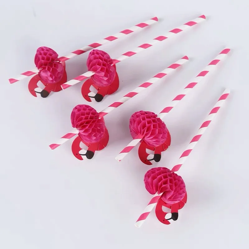 China factory wholesale biodegradable pink party disposable wrapping individually pla free straw flamingo paper straw
