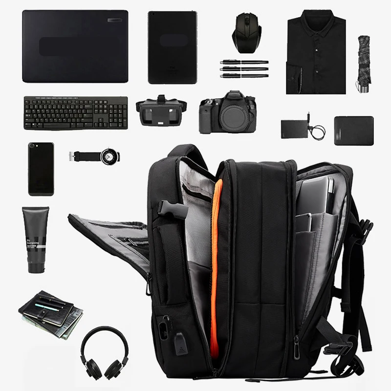 Mochila Viaje Backpack Waterproof with USB Charging Expandable Travel Luggage Trolley Laptop Backpack