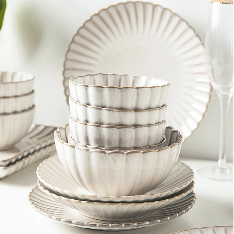 Chaozhou Factory White Porcelain Plate Set Kiln Change White Ceramic Dinner Plates Set Cheap White Ceramic Dinnerware Set