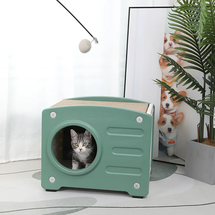 New Pet Cat Nest Thickened Food Grade Plastic Small Pet Luxury Cat House With Removable Scratch Board Indoor Cat House