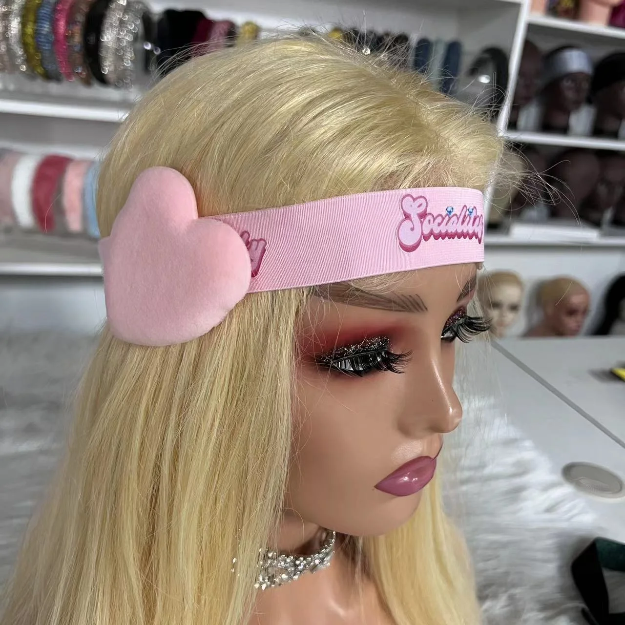 Custom Logo Printed Lace Melt Band bonnet with ear covers silk Straps Elastic wig lace band with heart ear protectors