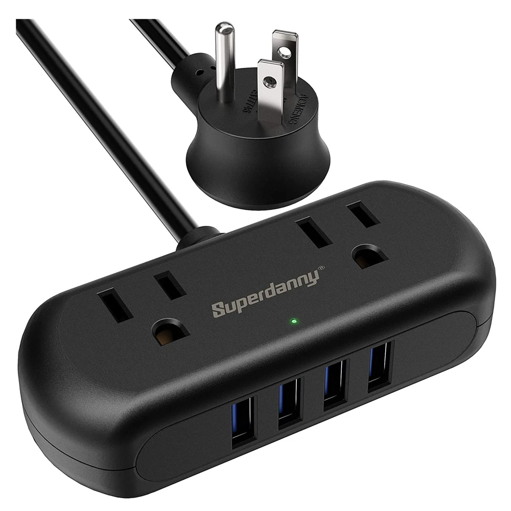 SUPERDANNY Mini Surge Protector power strip USB ports AC socket outlet surge protector extension socket