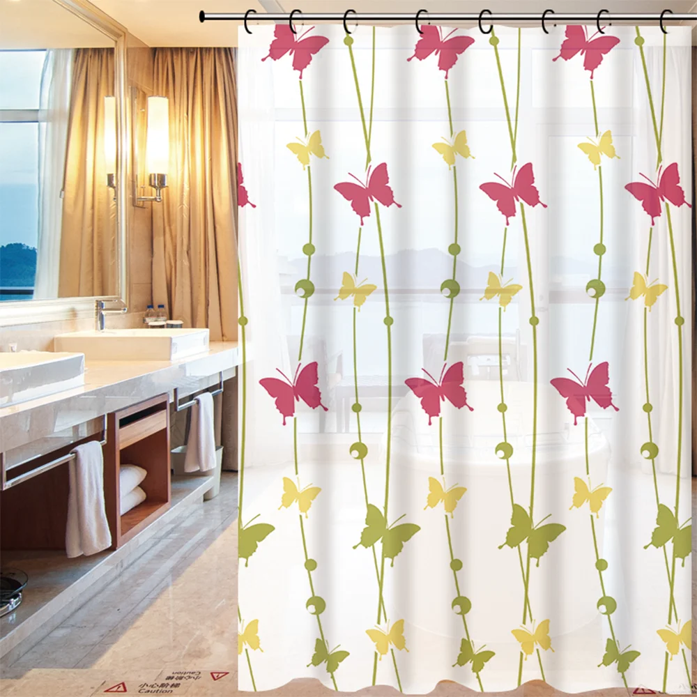 Butterfly Sunflower Baathroom Set Anti-Microbial Mildew Resistant Waterproof Liner Clear PEVA 3d Shower Curtains