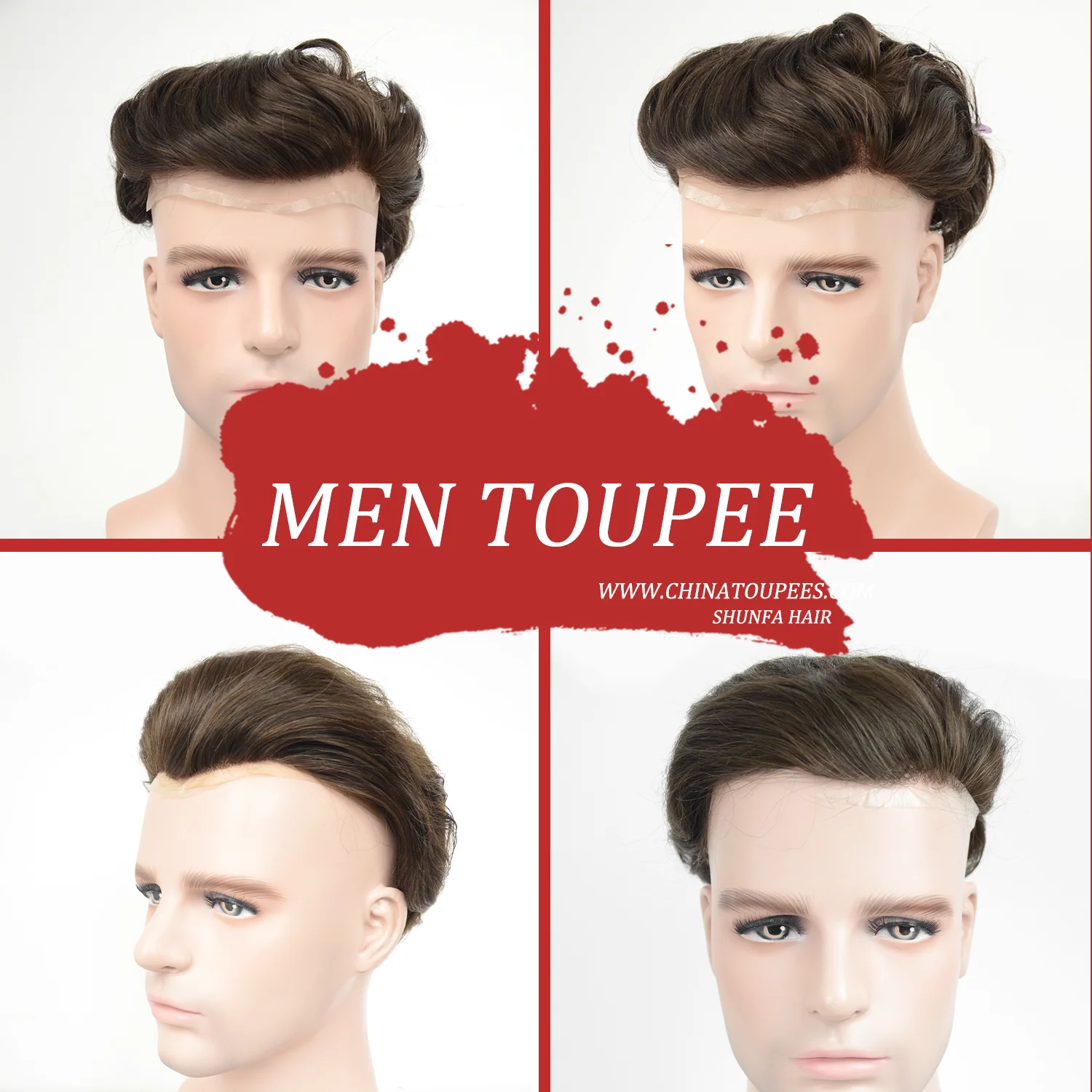 Thin skin natural hairline v-loop injected Single knot wig for men price Remy Human Indian Hair replacement system OEM Factory