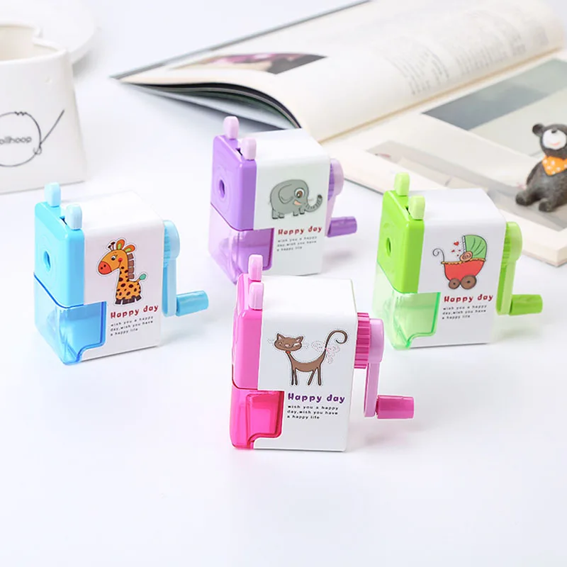 Cartoon Pencil Sharpener Hand-Cranked Pencil Sharpener in Box Creative and Labor-Saving Single-Hole Pencil Sharpener
