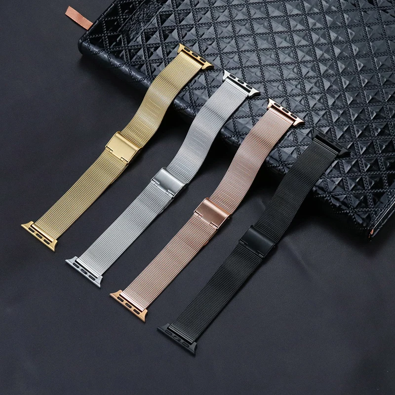 Ремешок «Миланская петля» из нержавеющей стали для Apple Watch Series 5 6 7, металлический браслет 45 44 42 41 40 38 мм, браслет для Iwatch 4 5