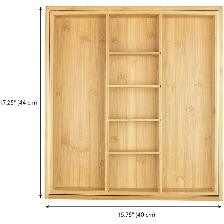 Expandable Drawer Organizer Adjustable  Divider Expand Kitchen Bamboo Cutlery Tray