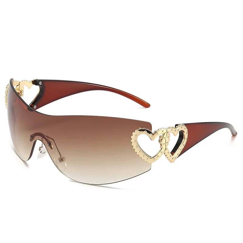 One-piece heart love fashion sunglasses Europe and the United States cross-border ins rimless sunglasses Y2K ladies future trend