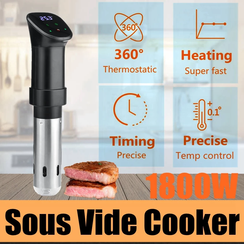 IPX7 Waterproof 1800W LCD Touch Sous Vide Cooker Accurate Cooking Machine Sturdy Immersion Circulator Vacuum Slow Cooker Heater