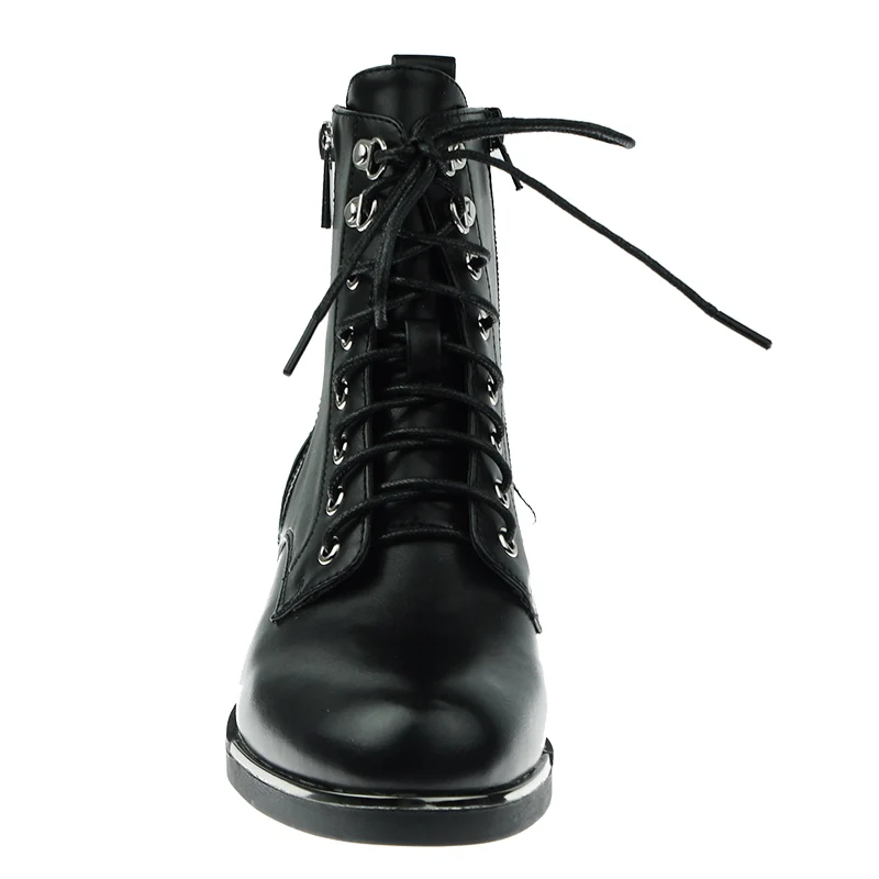 Customized Female British Style Waterproof Black Leather Boots Zip Leather Knight Boot for Women Ladies Shoes