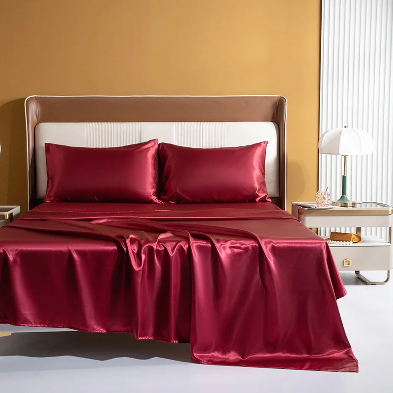 Wholesale New Smooth and Soft Silky Satin Full Size Bed Sheet Sets on Sale 4PC Satin Sheet Set Bedding Queen and King Size