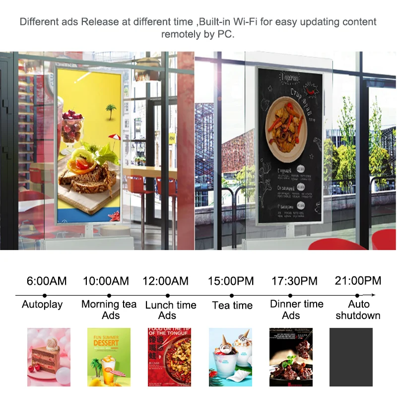 Sunlight Readable Indoor Two Sides Screen Ultra Slim Lcd Window Facing Digital Signage For Shop Window Advertising Display