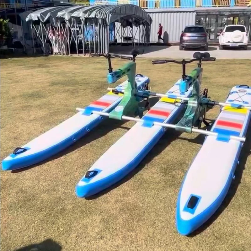 Wholesale 2024 New tandem tricycle lake sea floating inflatable electric water bike pedal boats floating bicycle for sale