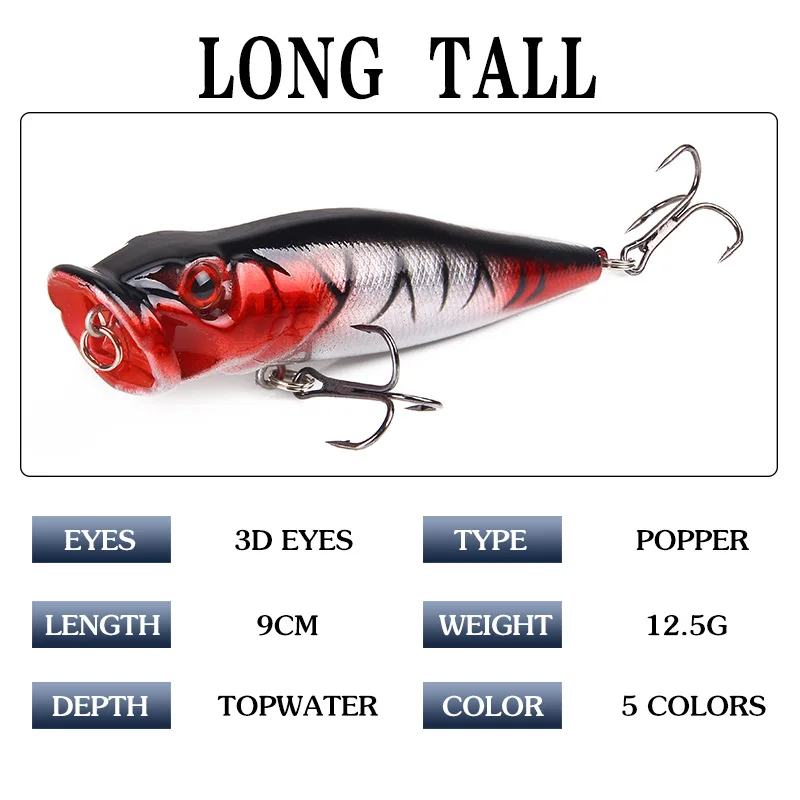 Topwater Big Popper Lure 90mm 12.5g High Quality Floating Popper Fishing Lures Hard Bait Wobbler Artificial Swimbait