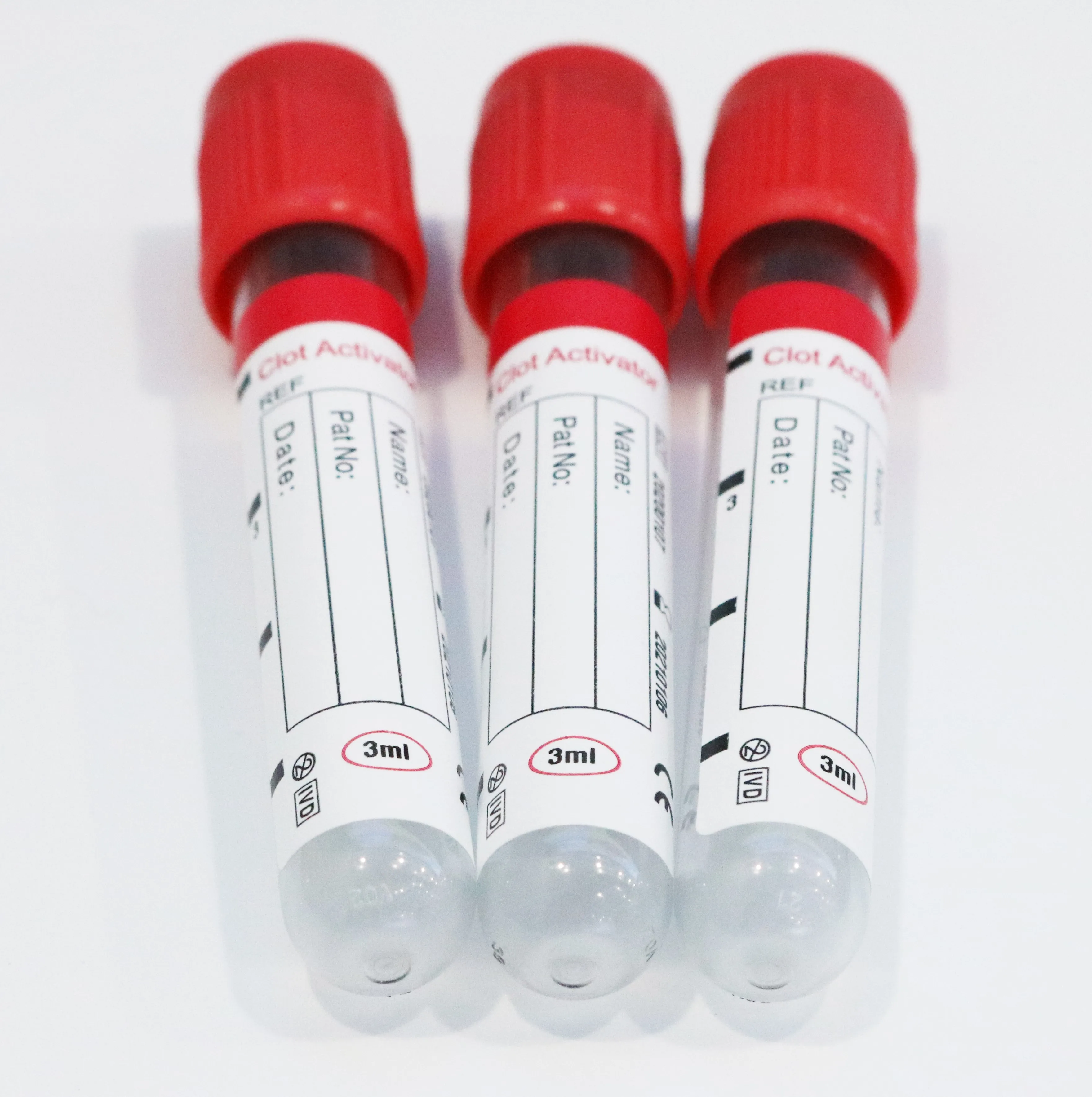 PET and glass vacuum clot activator tube/plain tube with clot activator red top tube CE and ISO 13485 13*75mm 2ml 3ml 4ml 5ml