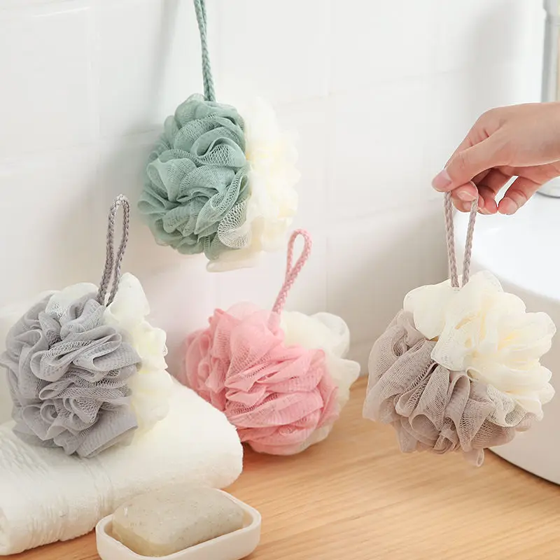 Nature Large Body Bath Ball Scrubber Luxury Shower Loofah Mesh Sponge Pouf Bamboo Charcoal PE Mesh Black Bath Sponge for Men