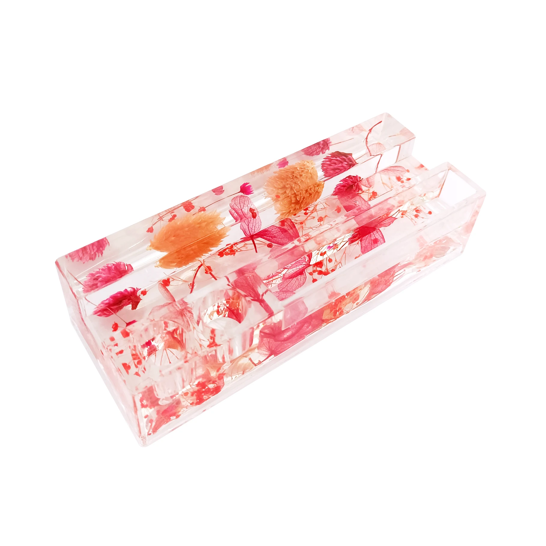 Dried Flower Style  Acrylic Pen Slots Phone Holder Desktop Stand Office Pens Memo Phone Pad Card  Holder