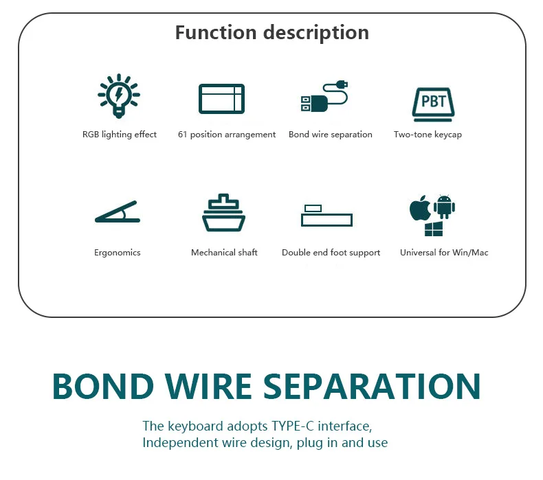 61Keys RGB Backling Gaming Keyboard Colorful Mechanical Custom Gaming Keyboard For Desktop