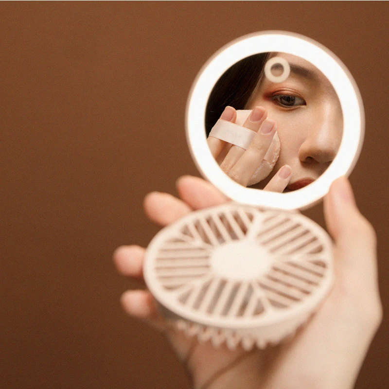 Mini Cosmetic Fan LED Mirror Lighted Travel Makeup Mirror with Fan USB Pocket Mirror for Handbag