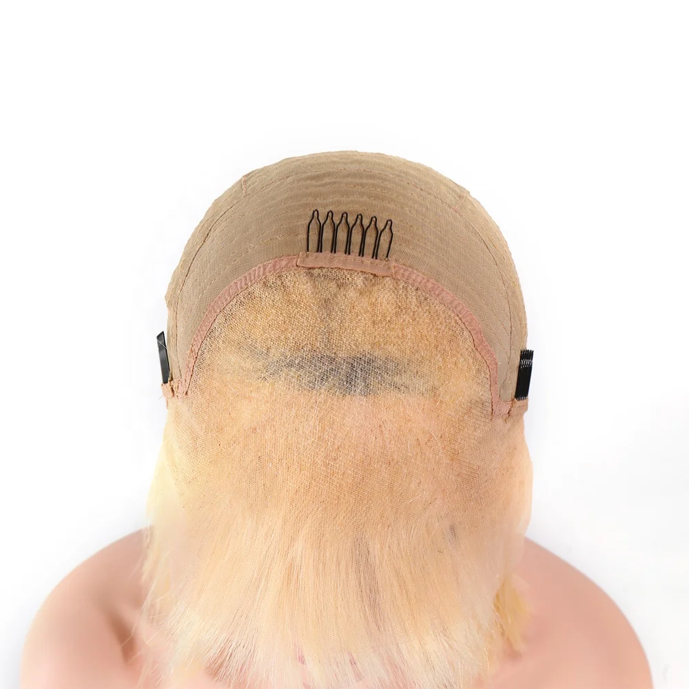 Bliss 13x4 613 Lace Frontal Bob Bangs Wig Blonde 613 Human Hair Lace Front Bob Wigs With Bangs Short 613 Transparent Lace Wigs