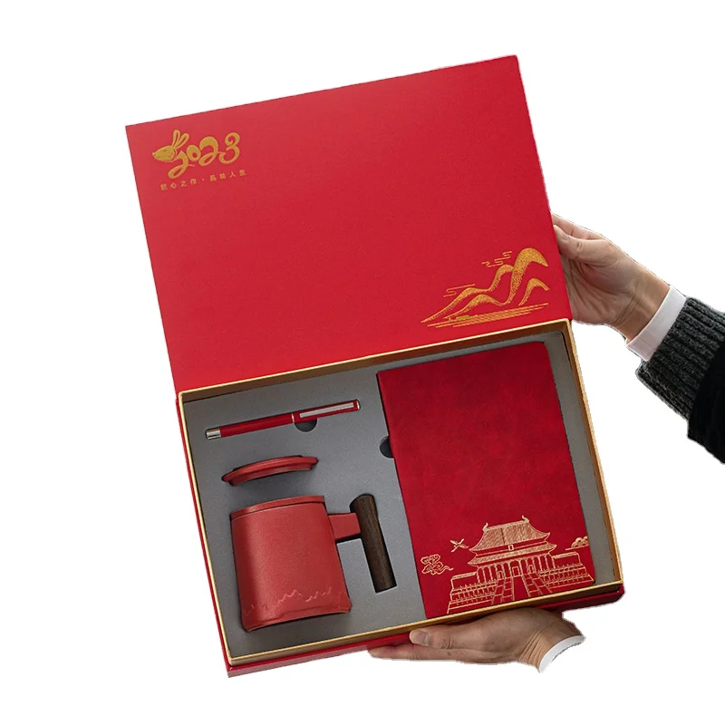 3-IN-1 Luxury Ceramic Gift Set Wholesale for Chinese New Year Promotion Custom Printed Logo for Insurance and Education Sectors